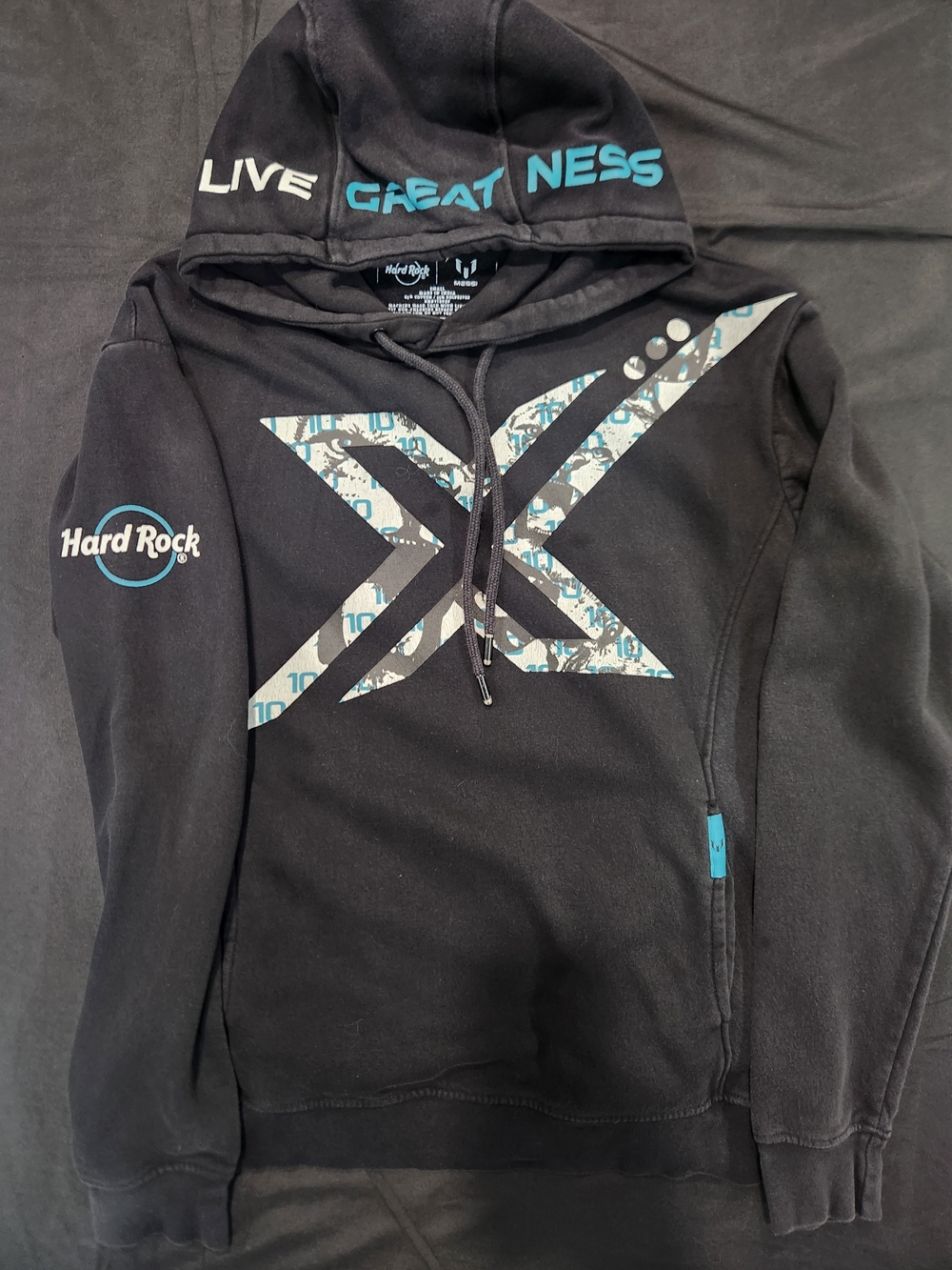 Messi X Hard Rock Black Hoodie with Teal Graphic